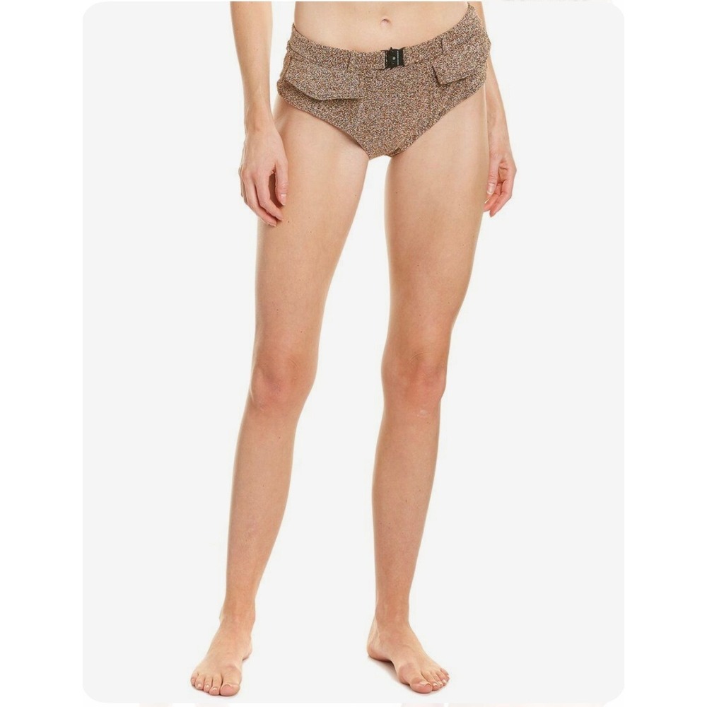Devon Windsor Harley Bikini Bottom Gold Metallic Belted‎ Pockets Size Small NWT